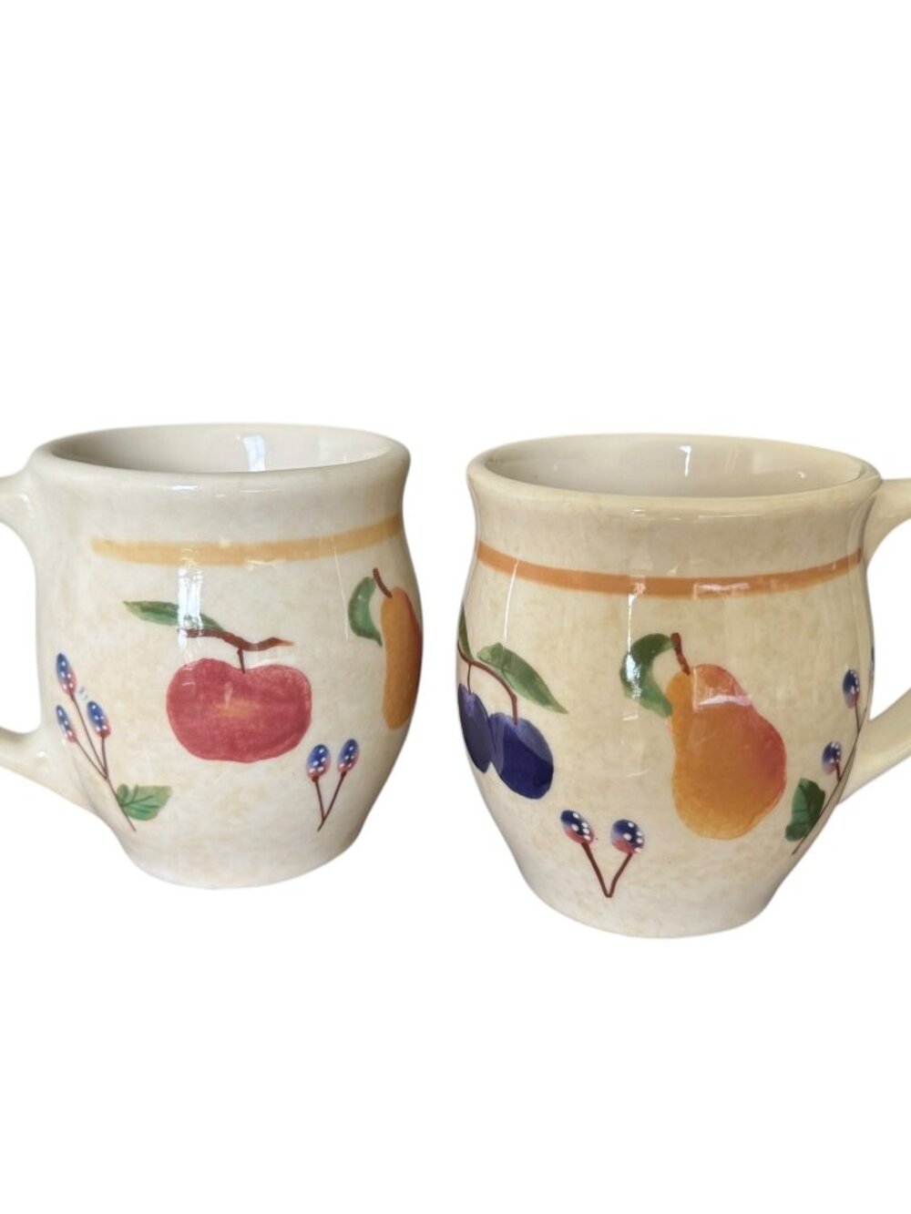 Longaberger Fruit Meadley Pattern Mugs 2 Discontinued Pottery Replacement Berry - Picture 2 of 3